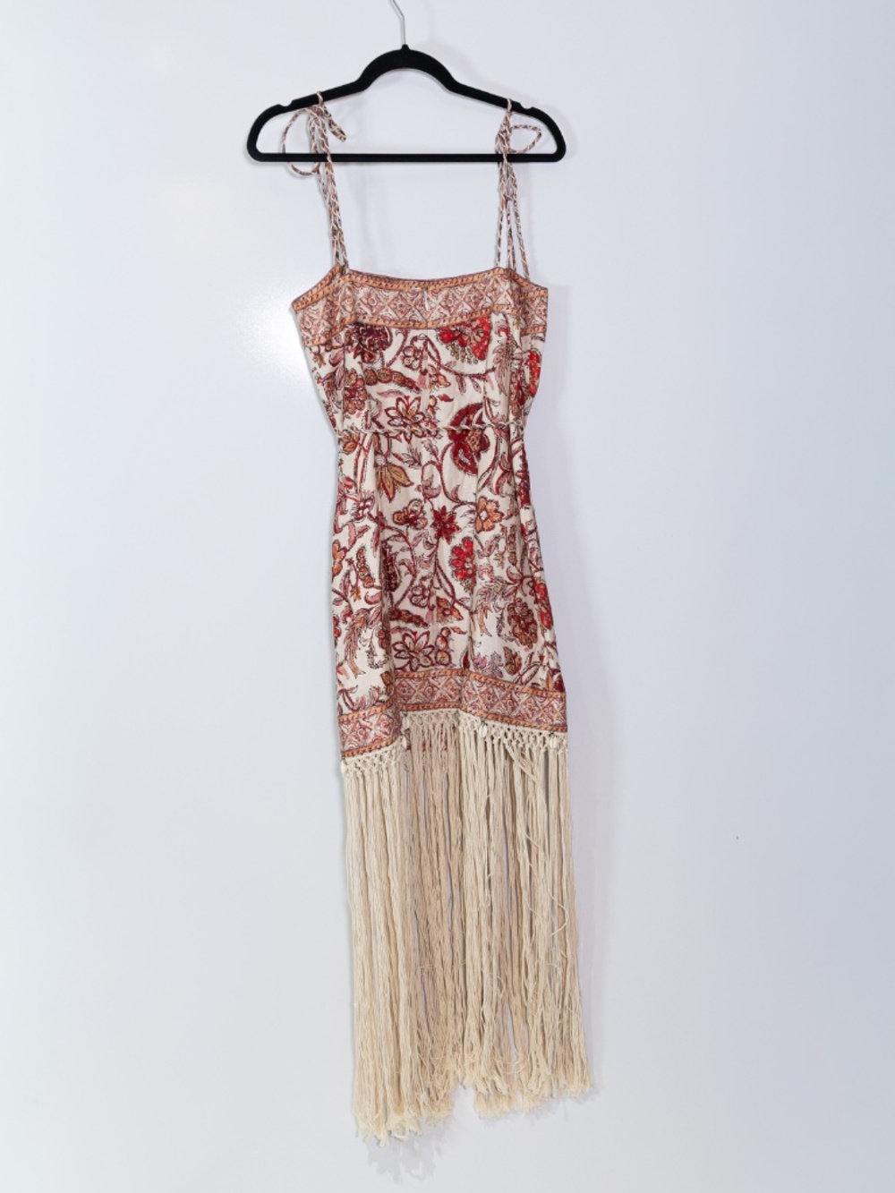 Zimmermann Vitali Fringe Cotton Tie Shoulder Maxi Dress Sepia Floral Print 8 - Picture 4 of 4